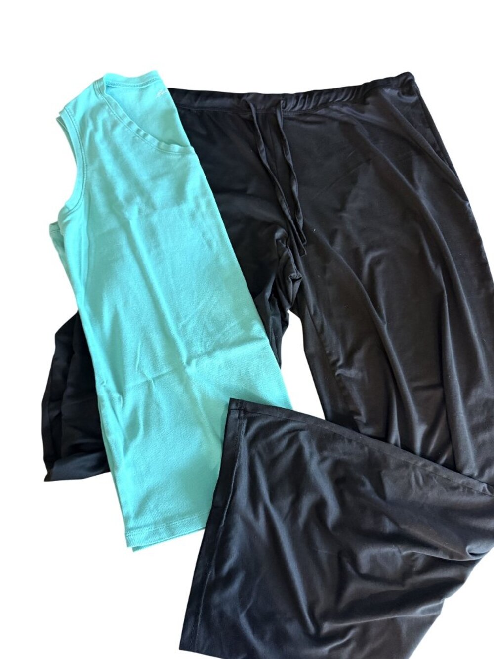Womens Loungewear Set: 32 Degrees Black Pants & Eddie Bauer Green Tank LG Tall